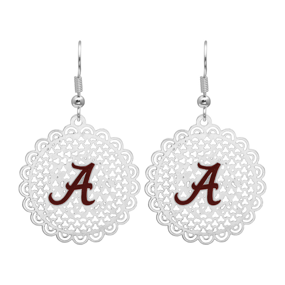 Alabama Crimson Tide Women's Els Earrings Post Dangle Silver w/Team Logo NCAA